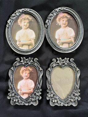 4 Vtg INTERPUR Pewter Picture Frames Floral Victorian Oval Heart Taiwan ROC